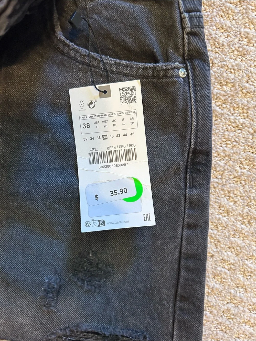 Brand New Zara HIGH RISE Denim Black Short Size 6